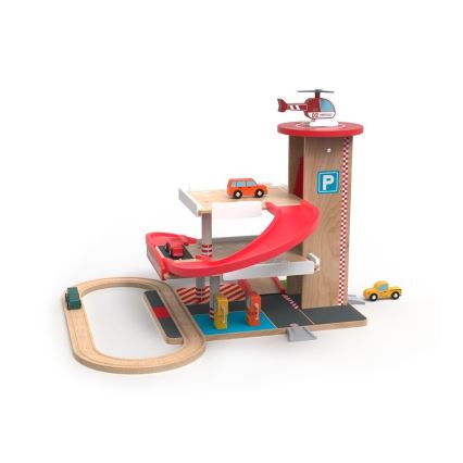 2Kids Toys - Drevená garáž s vláčikodráhou