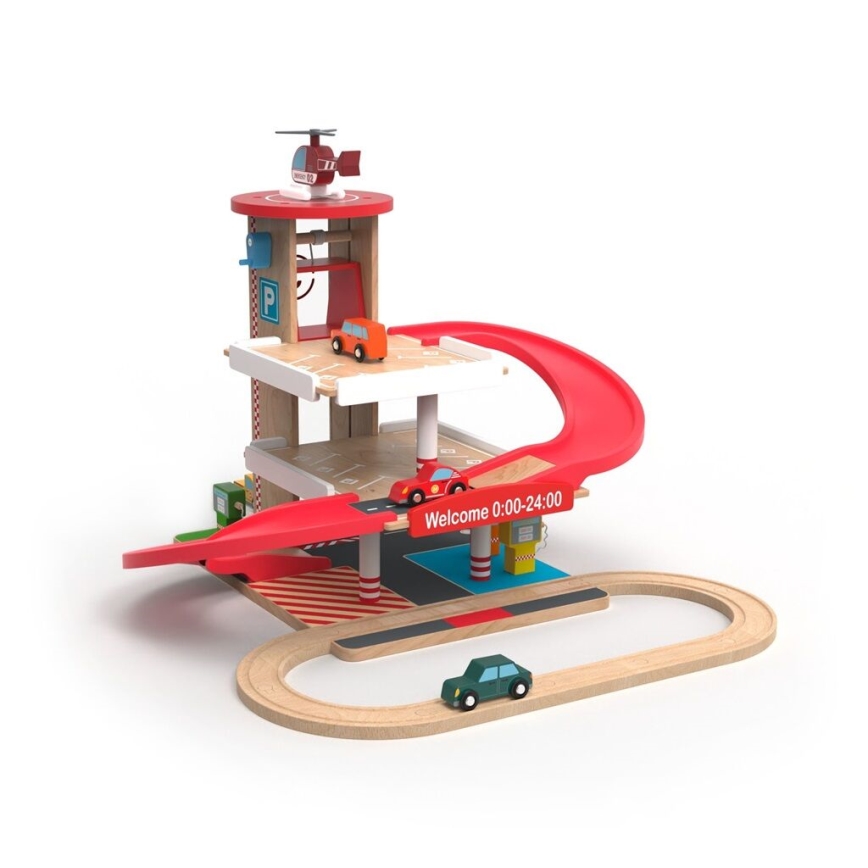 2Kids Toys - Drevená garáž s vláčikodráhou