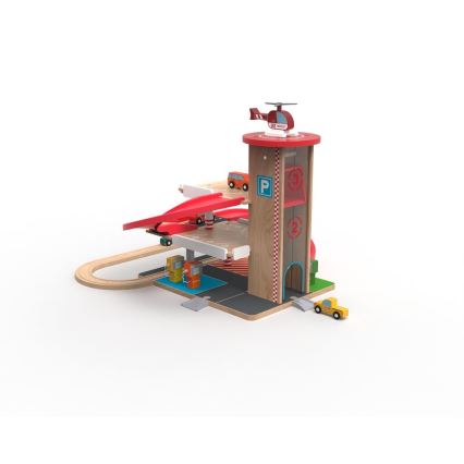 2Kids Toys - Drevená garáž s vláčikodráhou
