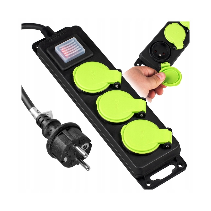 3-zásuvkový predlžovací kábel s vypínačom, 20 m, IP44