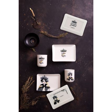 4-dielna jedálenská súprava, čierna/biela, porcelán