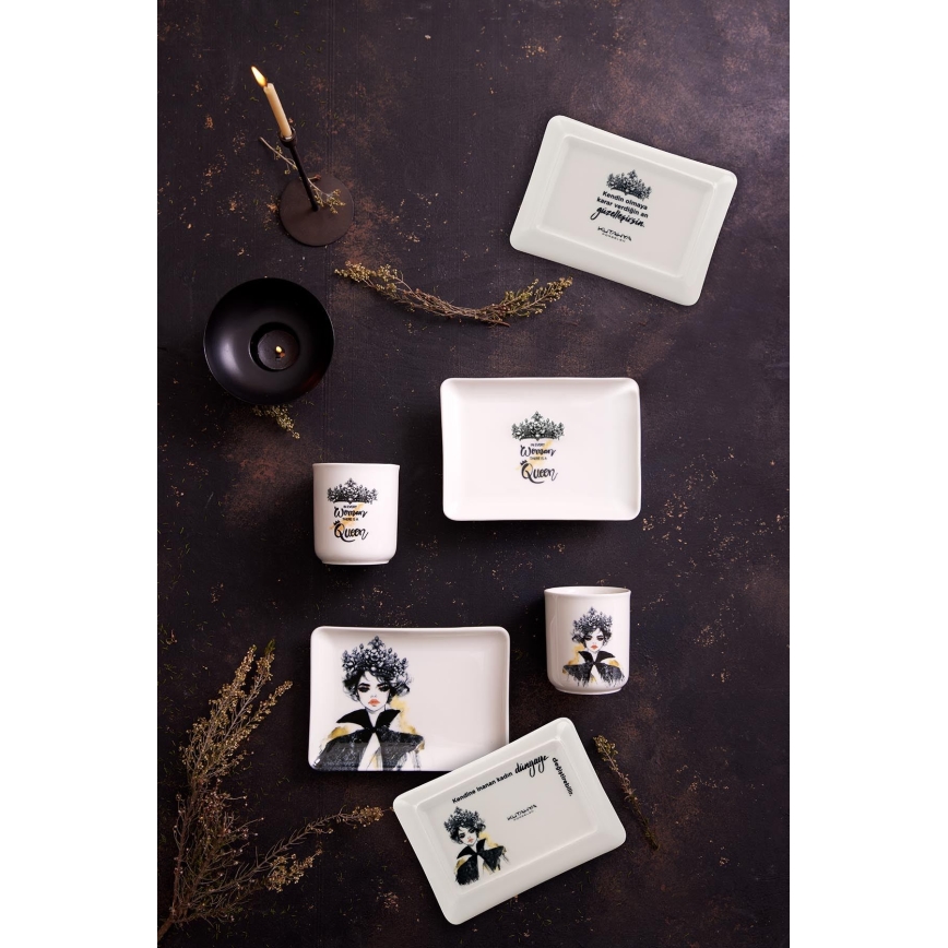 4-dielna jedálenská súprava, čierna/biela, porcelán