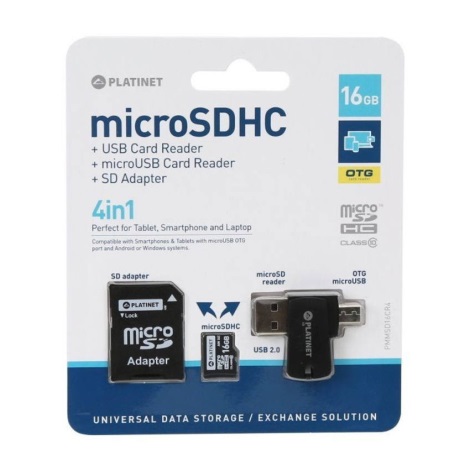 4in1 MicroSDHC 16GB + SD adaptér + MicroSD čítačka + OTG adaptér