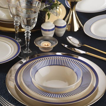 53-dielna jedálenská súprava biela/modrá/zlatá/porcelán