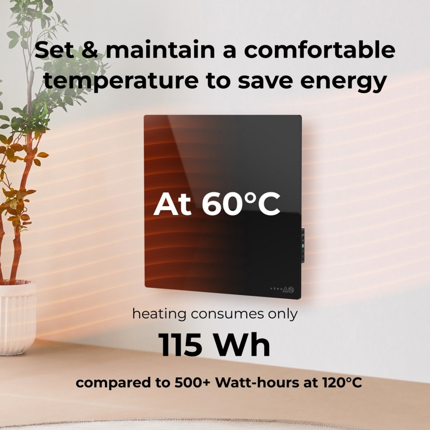 AENO - Inteligentný elektrický infračervený panel 500W časovač/termostat Wi-Fi čierna