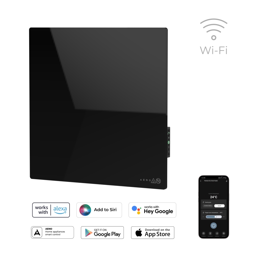 AENO - Inteligentný elektrický infračervený panel 500W časovač/termostat Wi-Fi čierna