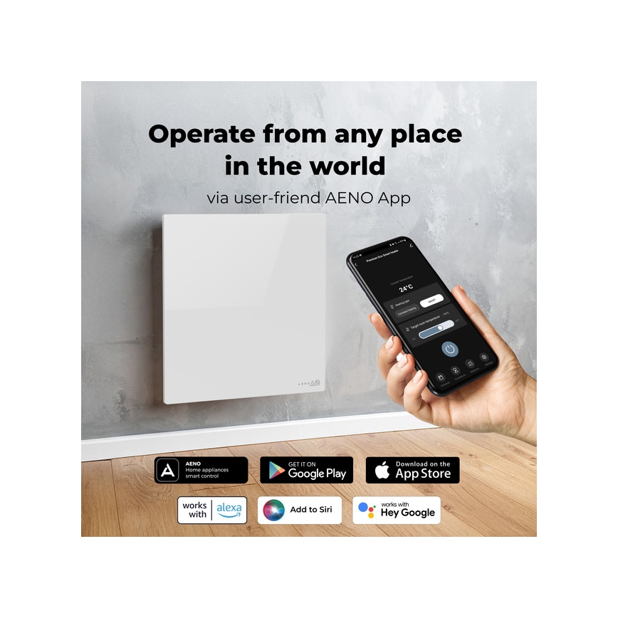 AENO - Inteligentný elektrický infračervený panel 500W s časovačom/termostatom, Wi-Fi, biely