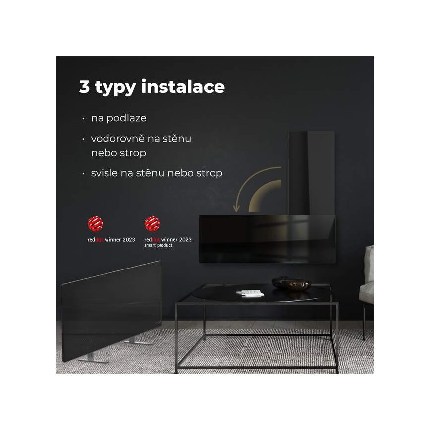 AENO - Inteligentný elektrický infrapanel 700W časovač/termostat IP44 Wi-fi čierna
