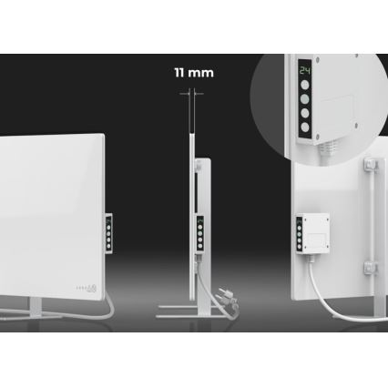 AENO - Inteligentný elektrický infrapanel s LED displejom 700W časovač/termostat IP44 Wi-fi biela
