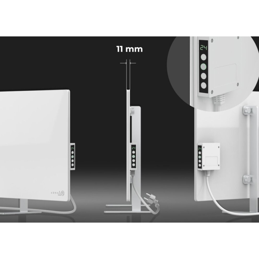 AENO - Inteligentný elektrický infrapanel s LED displejom 700W časovač/termostat IP44 Wi-fi biela
