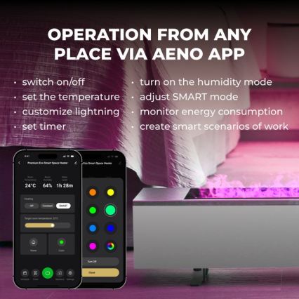 AENO - Inteligentný elektrický priamotop/konvektor 1000/2000 W biely