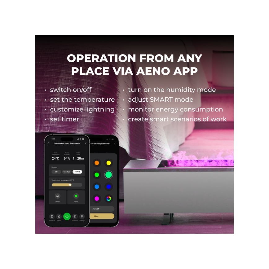 AENO - Inteligentný elektrický priamotop/konvektor 1000/2000 W biely