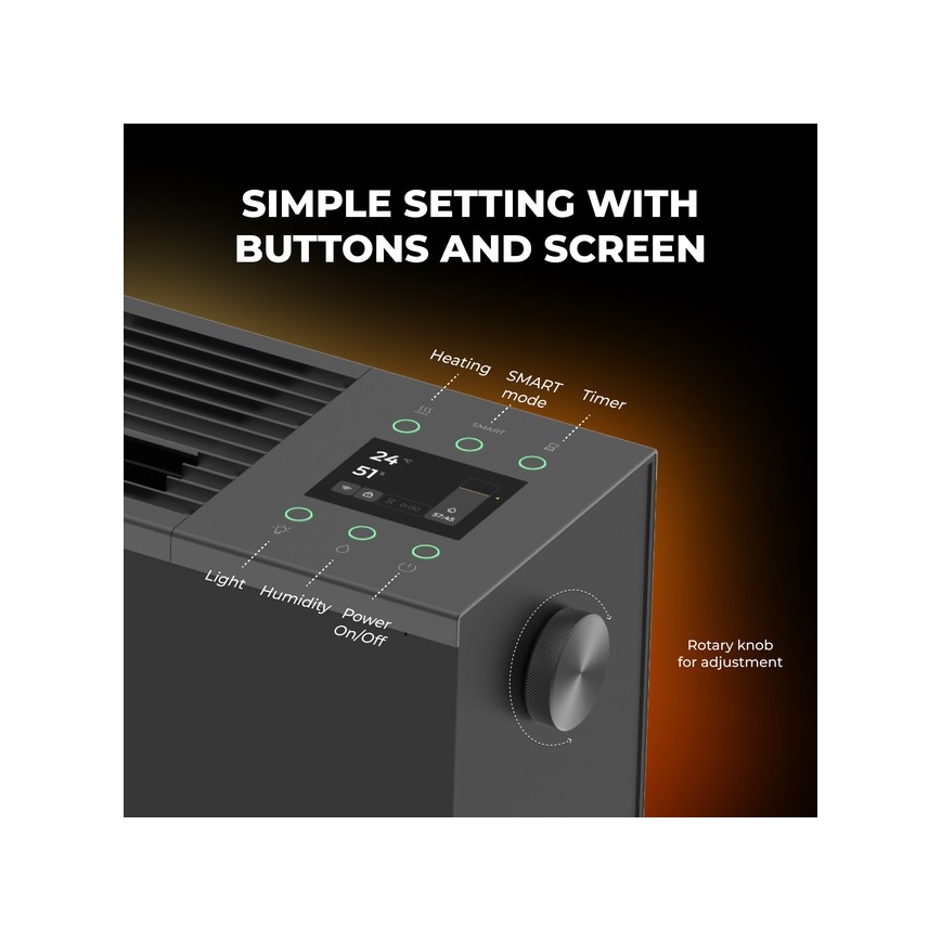 AENO - Inteligentný elektrický priamy ohrievač/konvektor 1000/2000W čierny