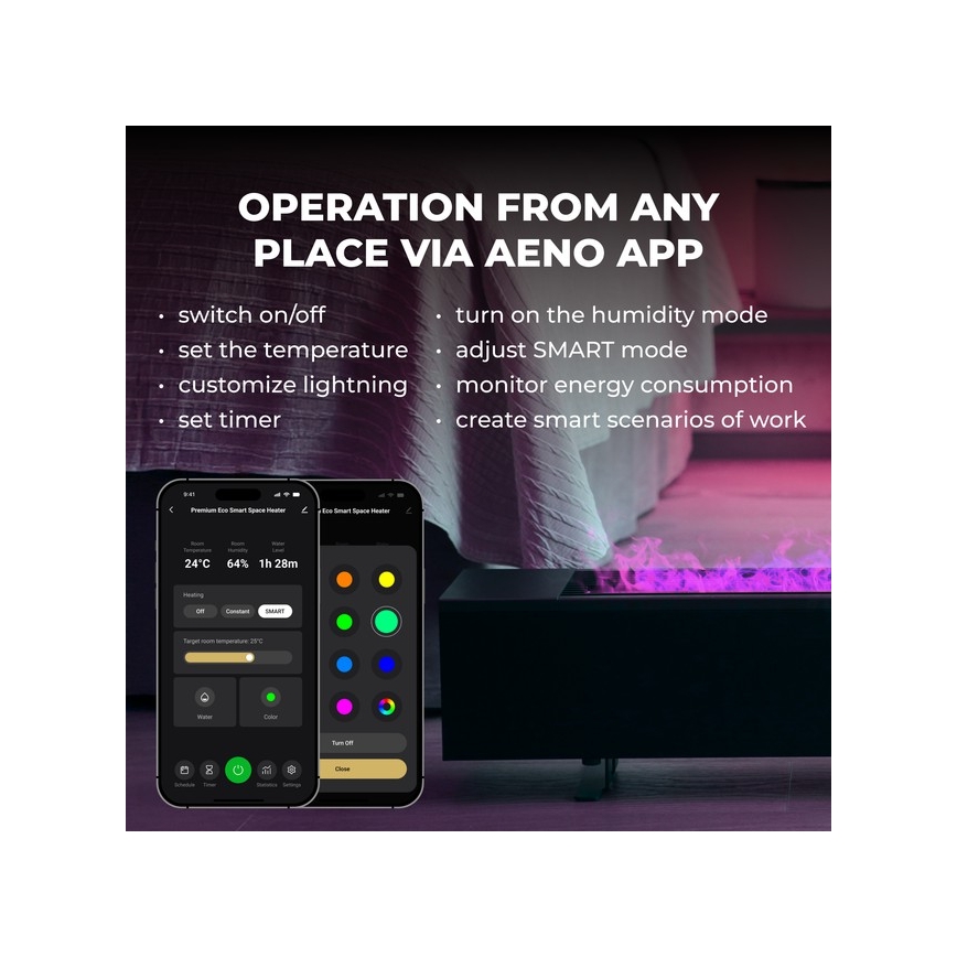 AENO - Inteligentný elektrický priamy ohrievač/konvektor 1000/2000W čierny