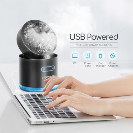 Aigostar - RGB Bezdrôtový mini stolný ventilátor s hmlovým efektom MIST 10W/5V 2000mAh čierna