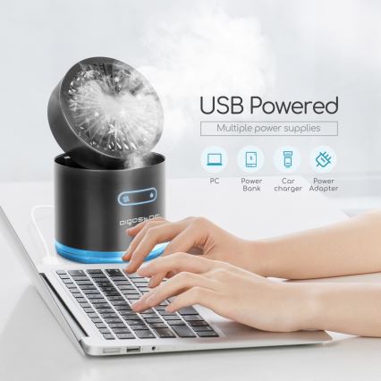 Aigostar - RGB Bezdrôtový mini stolný ventilátor s hmlovým efektom MIST 10W/5V 2000mAh čierna