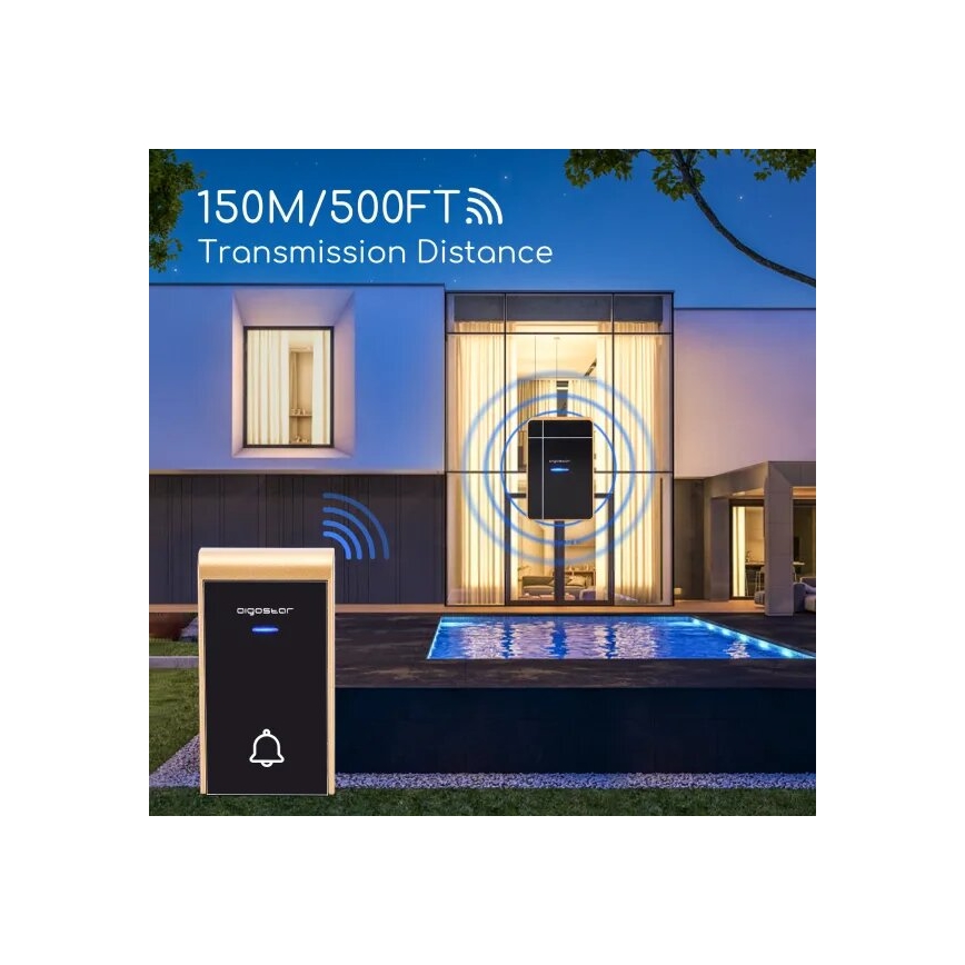 Aigostar - Bezdrôtový zvonček 3xAA IP44 čierna/medená