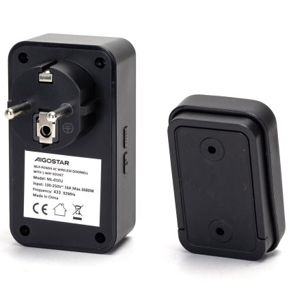 Aigostar - Bezdrôtový zvonček do zásuvky 1Z 230V IPX4 čierna
