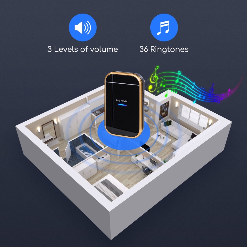 Aigostar - Bezdrôtový zvonček do zásuvky 230V/12V IP44 čierna