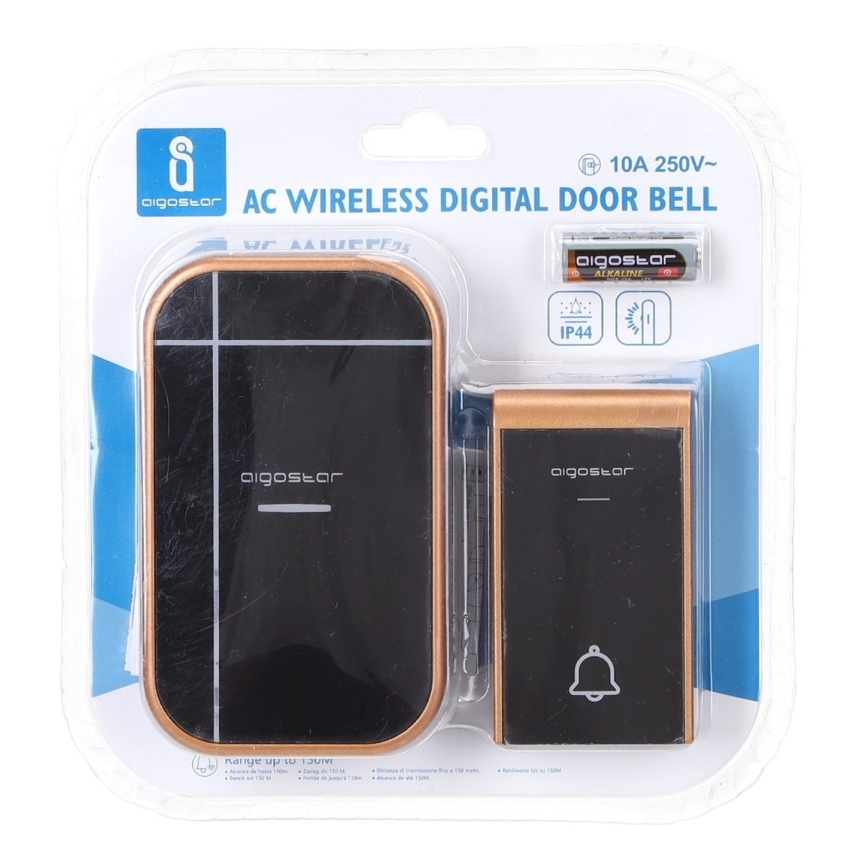 Aigostar - Bezdrôtový zvonček do zásuvky 230V/12V IP44 čierna