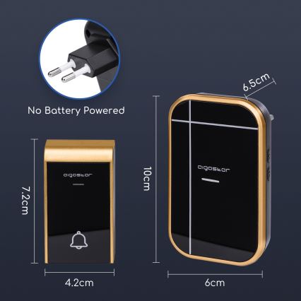 Aigostar - Bezdrôtový zvonček do zásuvky 230V/12V IP44 čierna