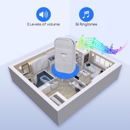 Aigostar - Bezdrôtový zvonček do zásuvky 230V/12V IP44 strieborný
