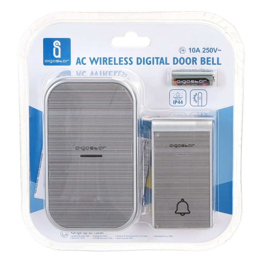 Aigostar - Bezdrôtový zvonček do zásuvky 230V/12V IP44 strieborný