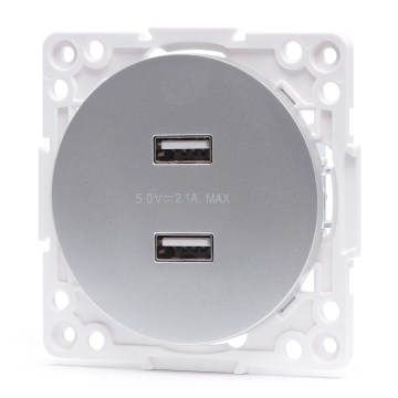 Aigostar - bezrámčeková USB napájacia zásuvka 2x USB-A strieborná
