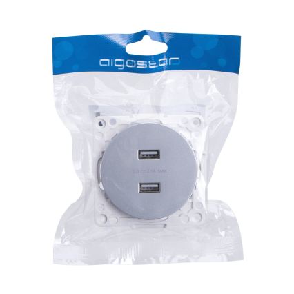 Aigostar - bezrámčeková USB napájacia zásuvka 2x USB-A strieborná