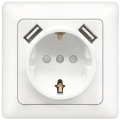 Aigostar - Domáca zásuvka SCHUKO 250V + 2x USB, biela, s rámikom