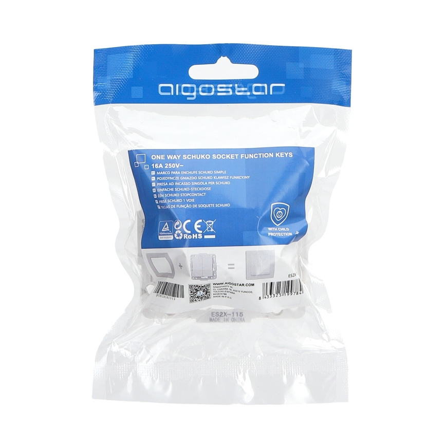 Aigostar - Domová zásuvka SCHUKO 250 V, biela, bez rámčeka