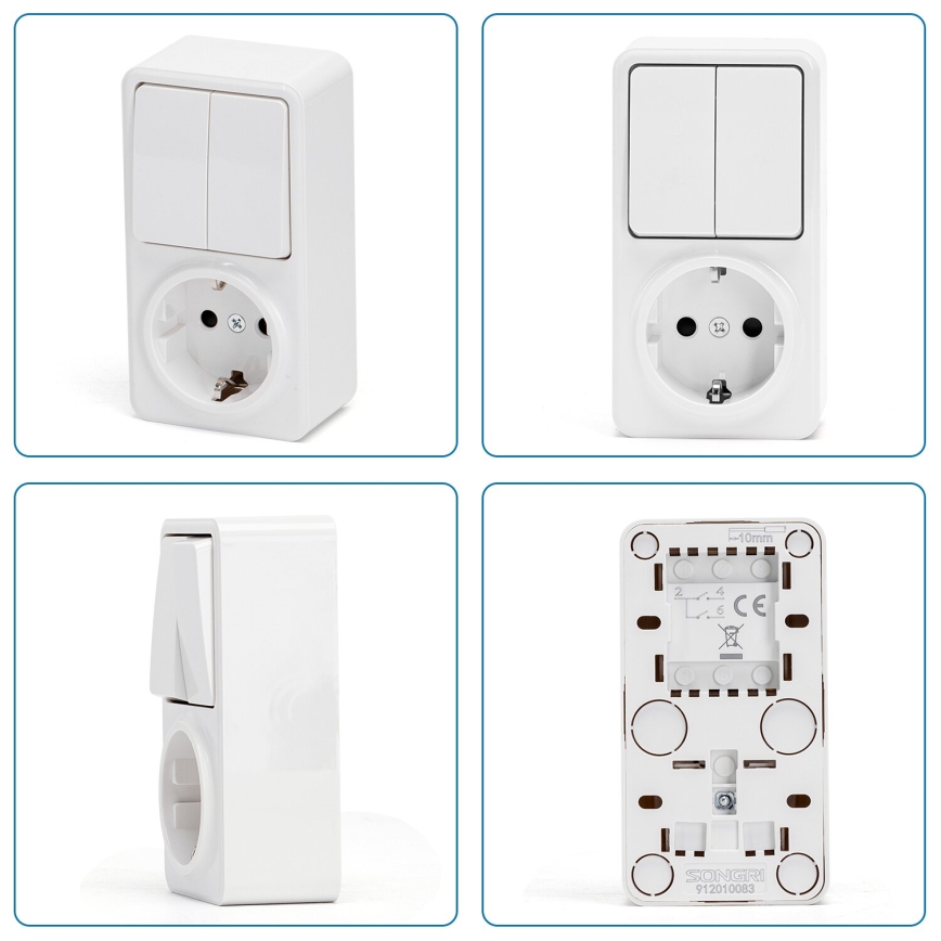 Aigostar - Domový vypínač 2P so zásuvkou 1x10A/250V SCHUKO