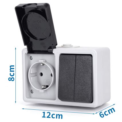 Aigostar - Domový striedavý spínač so zásuvkou 250V/16A IP54