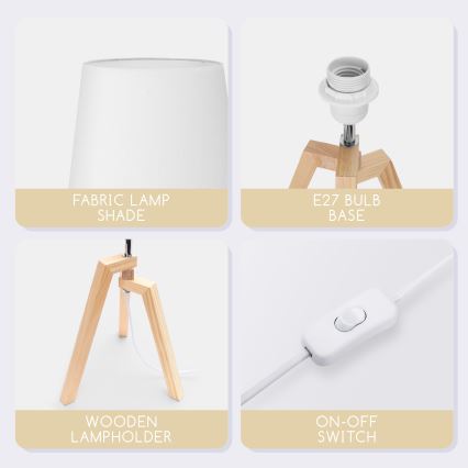 Aigostar - Drevená stolná lampa 1xE27/60W/230V borovica