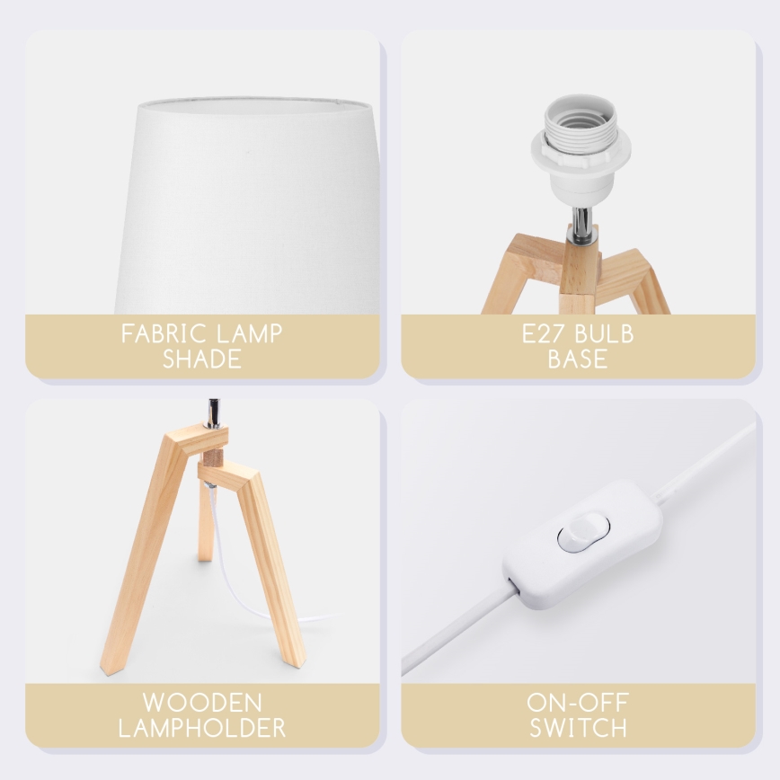 Aigostar - Drevená stolná lampa 1xE27/60W/230V borovica