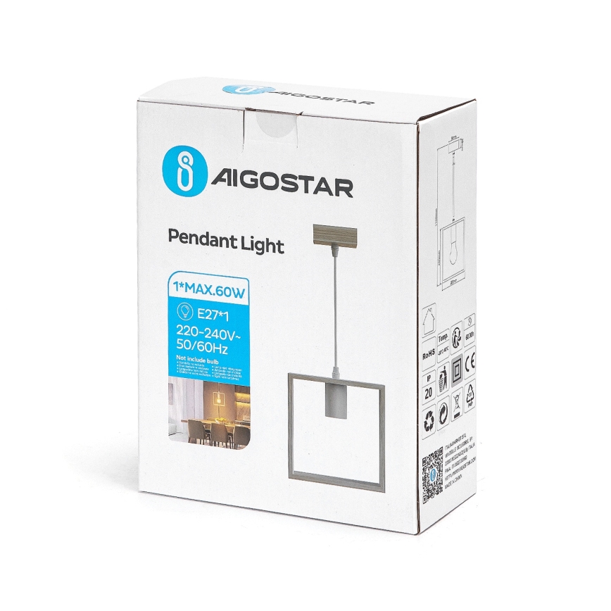 Aigostar - Drevený luster na lane 1xE27/60W/230V borovica