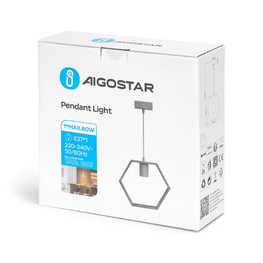 Aigostar - Drevený luster na lane 1xE27/60W/230V borovica