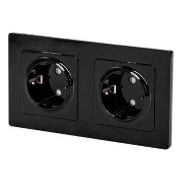 Aigostar - Dvojitá domová zásuvka s rámikom SCHUKO 230V/16A čierna