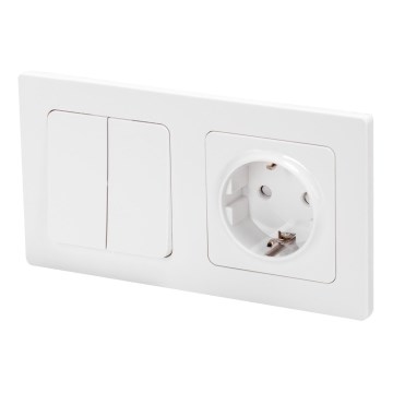 Aigostar - Dvojitý vypínač č. 1 a zásuvka SCHUKO 250V s rámčekom, biela