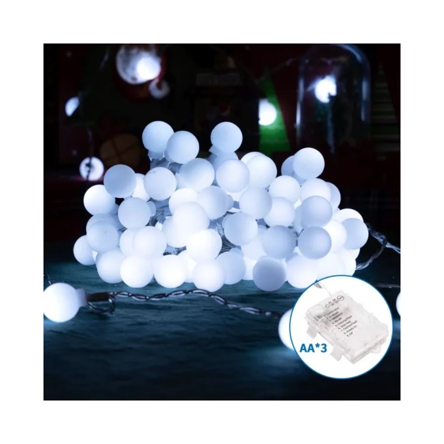 Aigostar - LED vonkajšia svetelná reťaz 25xLED/3xAA/8 režimov 2,8 m IP44 studená biela