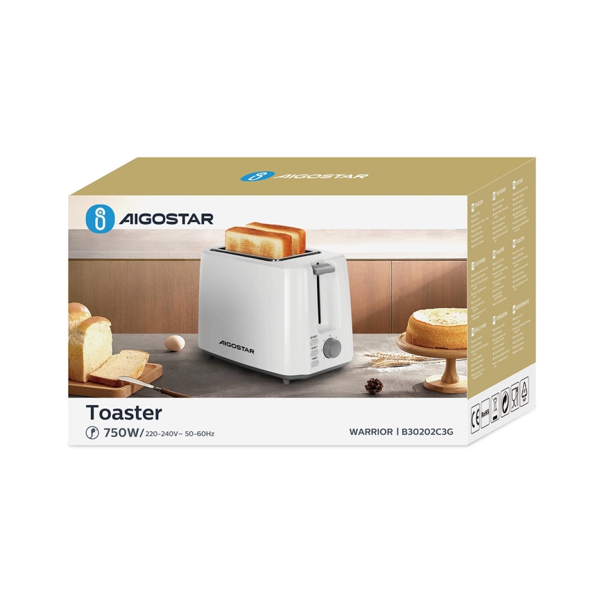 Aigostar - Hriankovač s dvomi otvormi 750W/230V biela