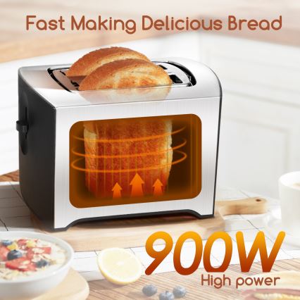 Aigostar - Hriankovač s dvomi otvormi 900W/230V matný chróm