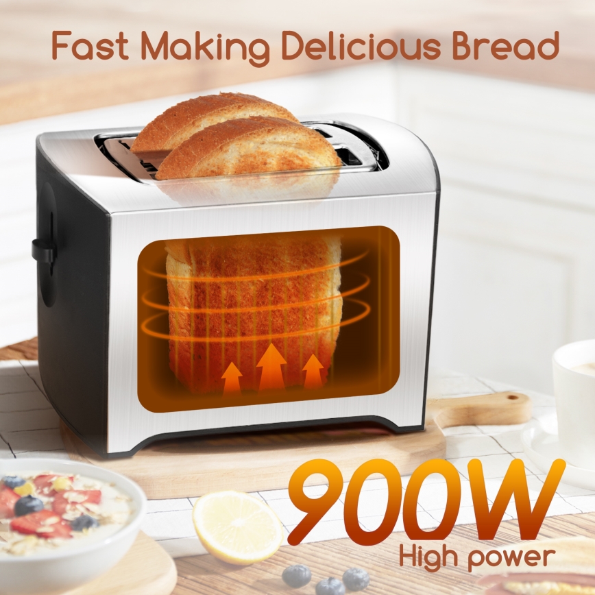 Aigostar - Hriankovač s dvomi otvormi 900W/230V matný chróm