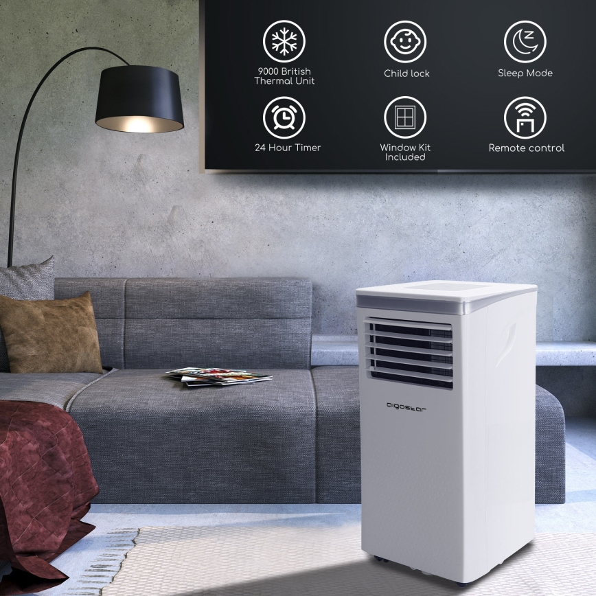 Aigostar - Inteligentná mobilná klimatizácia 3v1 1003W/230V 9000 BTU Wi-Fi biela + diaľkové ovládanie