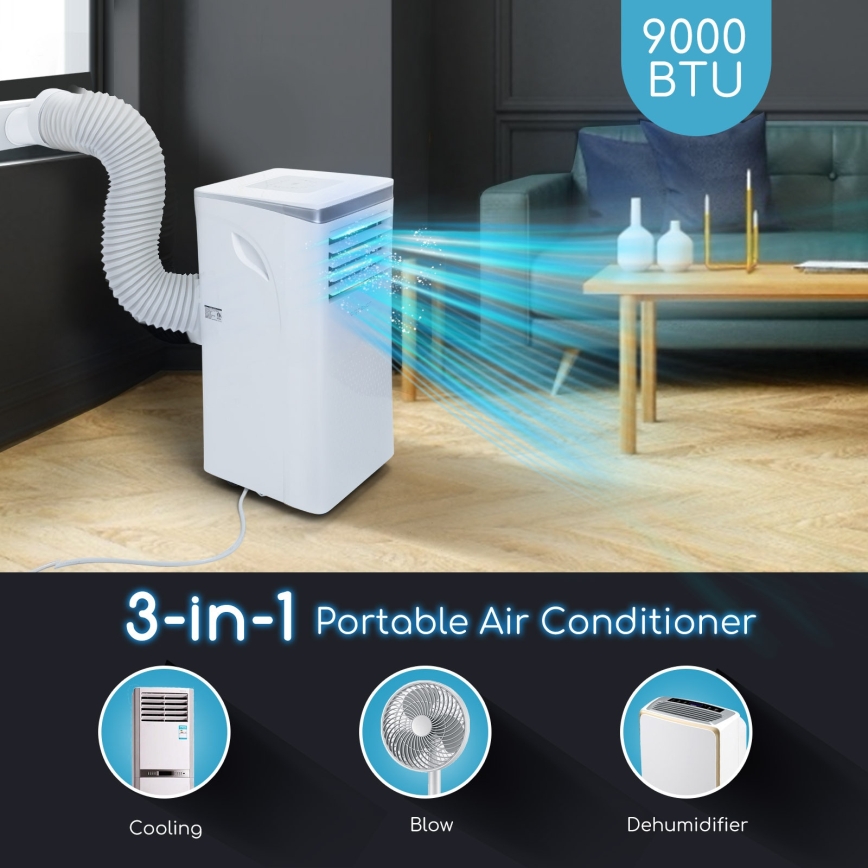 Aigostar - Inteligentná mobilná klimatizácia 3v1 1003W/230V 9000 BTU Wi-Fi biela + diaľkové ovládanie