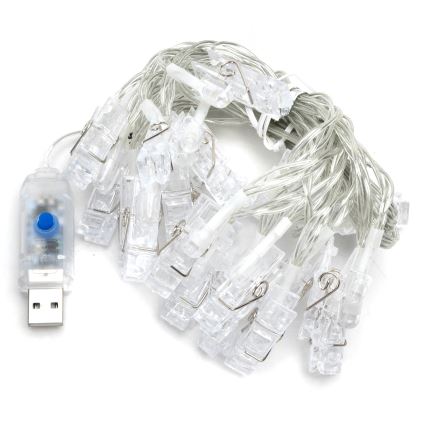 Aigostar - LED Dekoratívny reťazec 20xLED/5W/USB 6 m teplá biela