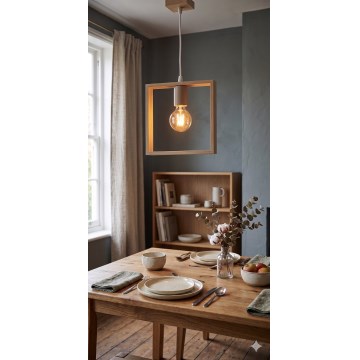 Aigostar - LED drevený luster na lanku 1xE27/9W/230V 2200K borovica