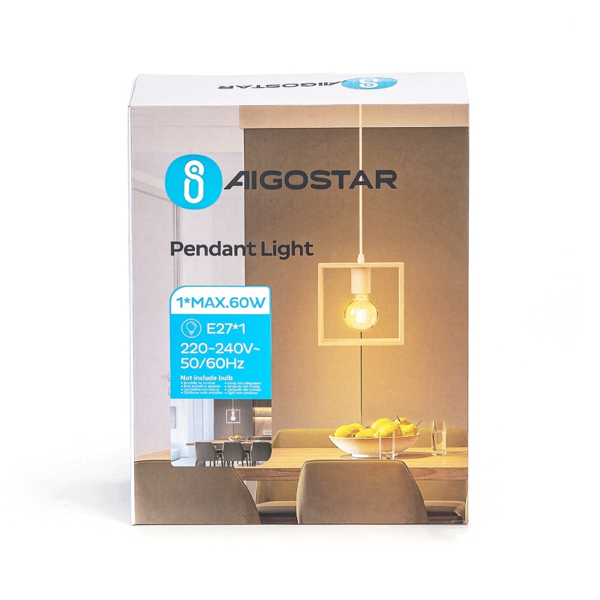 Aigostar - LED drevený luster na lanku 1xE27/9W/230V 2200K borovica