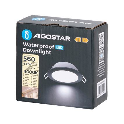 Aigostar - LED Kúpeľňové podhľadové svietidlo LED/4,8W/230V 4000K čierna IP65