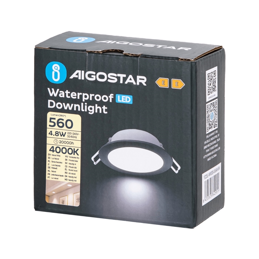 Aigostar - LED Kúpeľňové podhľadové svietidlo LED/4,8W/230V 4000K čierna IP65